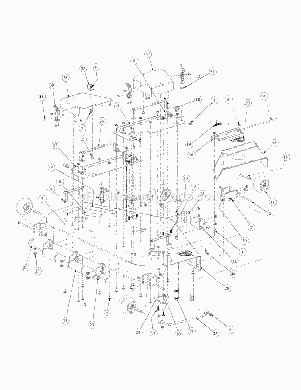 Fabricated Deck Assembly Diagram and Parts List for M54-KW 53CB5DBW750-23HP-OHV Cub Cadet Lawn Tractor